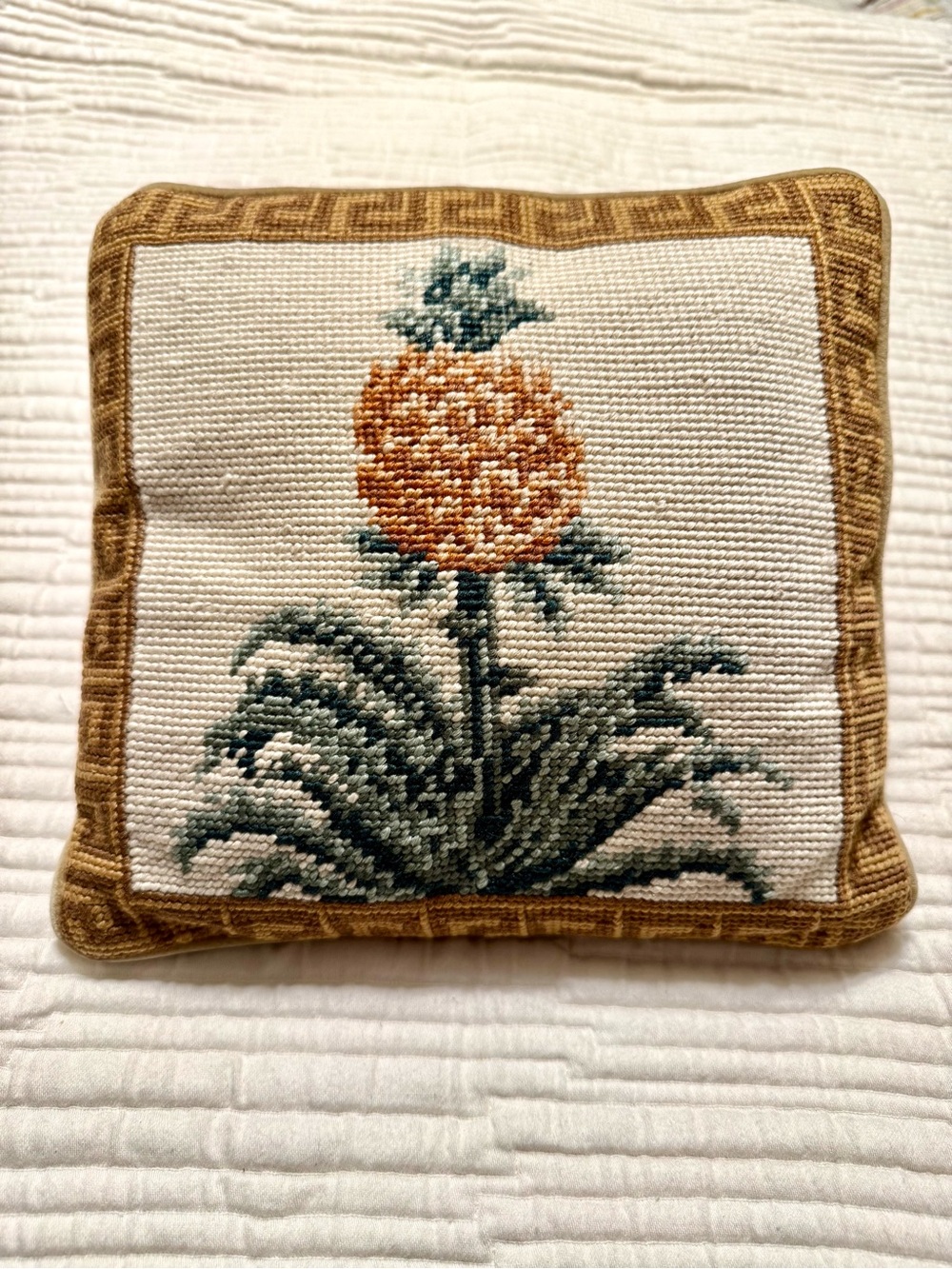 Vintage Embroidered Pineapple Accent Pillow  10-inches
